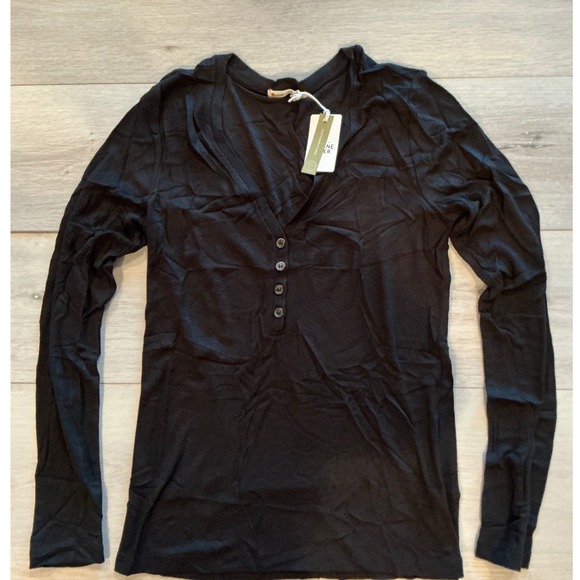 Marine Layer Lexi Rib Henley Black Long Sleeve Women's Button Up Top Medium NWT - Picture 7 of 9